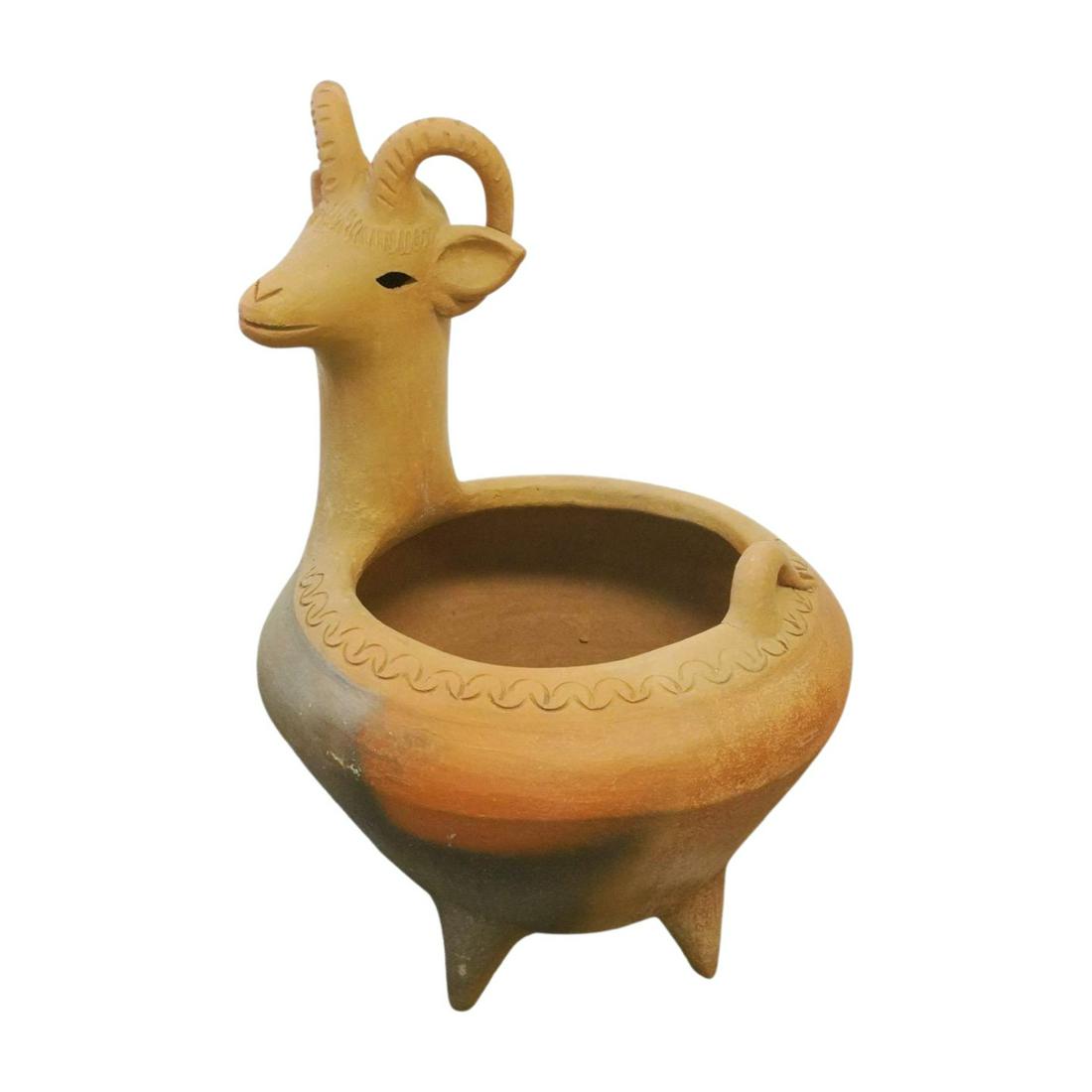 LARGE MCM MEXICAN TERRACOTTA RAM GOAT PLANTER (1 of 4)