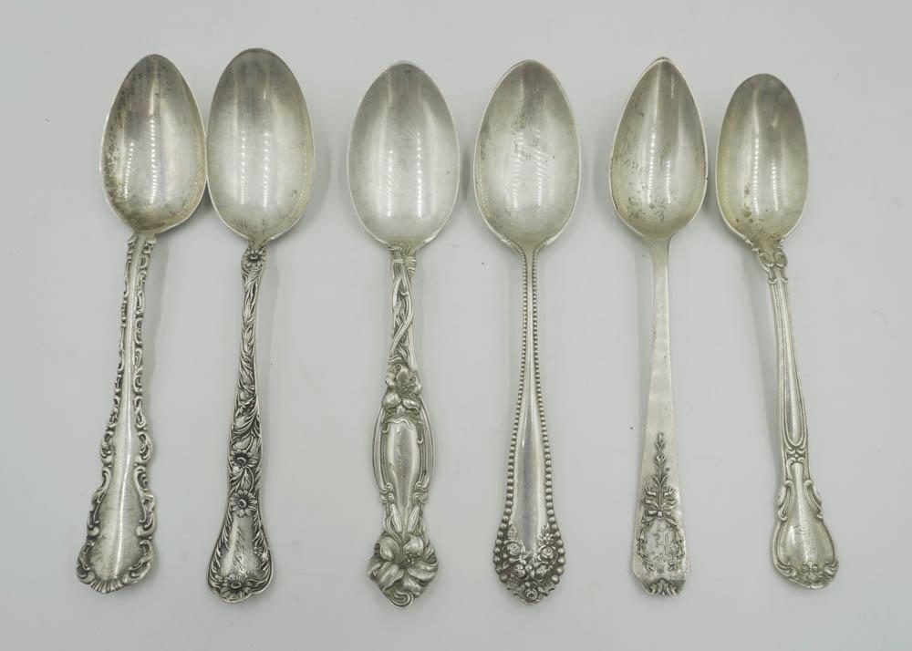 6 ANTIQUE AMERICAN STERLING TEASPOONS (1 of 4)