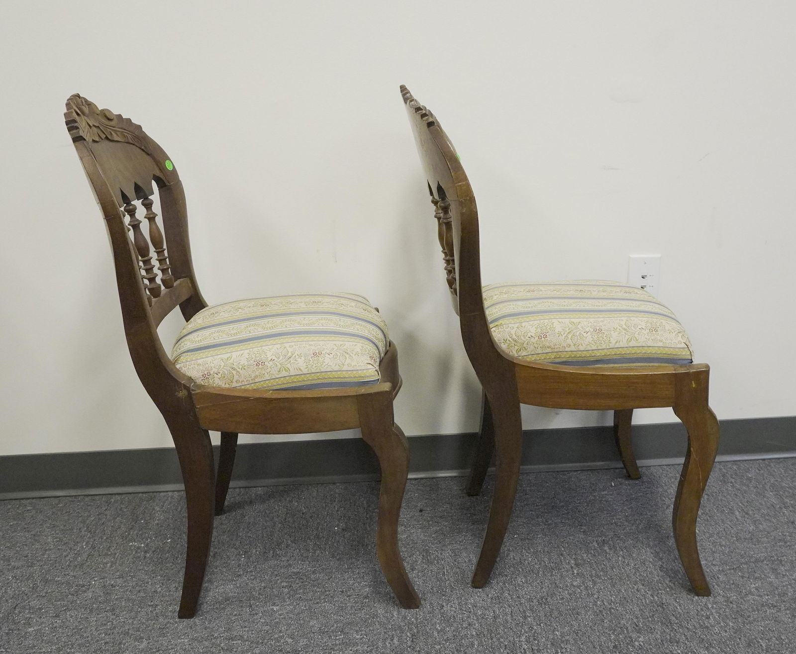 PAIR ANTIQUE MAHOGANY CARVED SPINDLE BACK CHAIRS (1 of 8)
