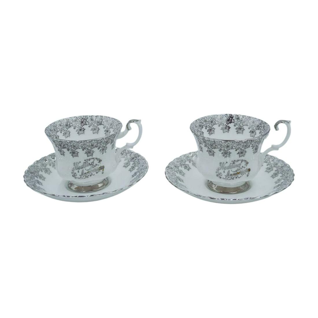 PAIR ROYAL ALBERT SILVER WEDDING ANNIVERSARY TEA CUPS (1 of 6)