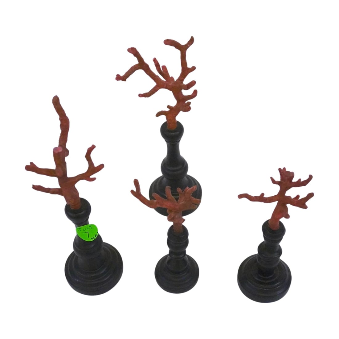 GROUPING OF 4 RED CORAL BRANCHES ON STANDS (1 of 2)