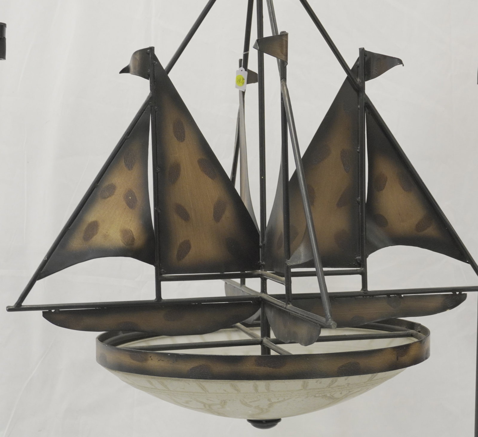 SAILBOATS IRON CHANDELIER WILDWOOD LIGHTING: Sailboats Iron & Glass Chandelier by Wildwood Lighting. Measures 30"x30"x41". Weight 33 pds.