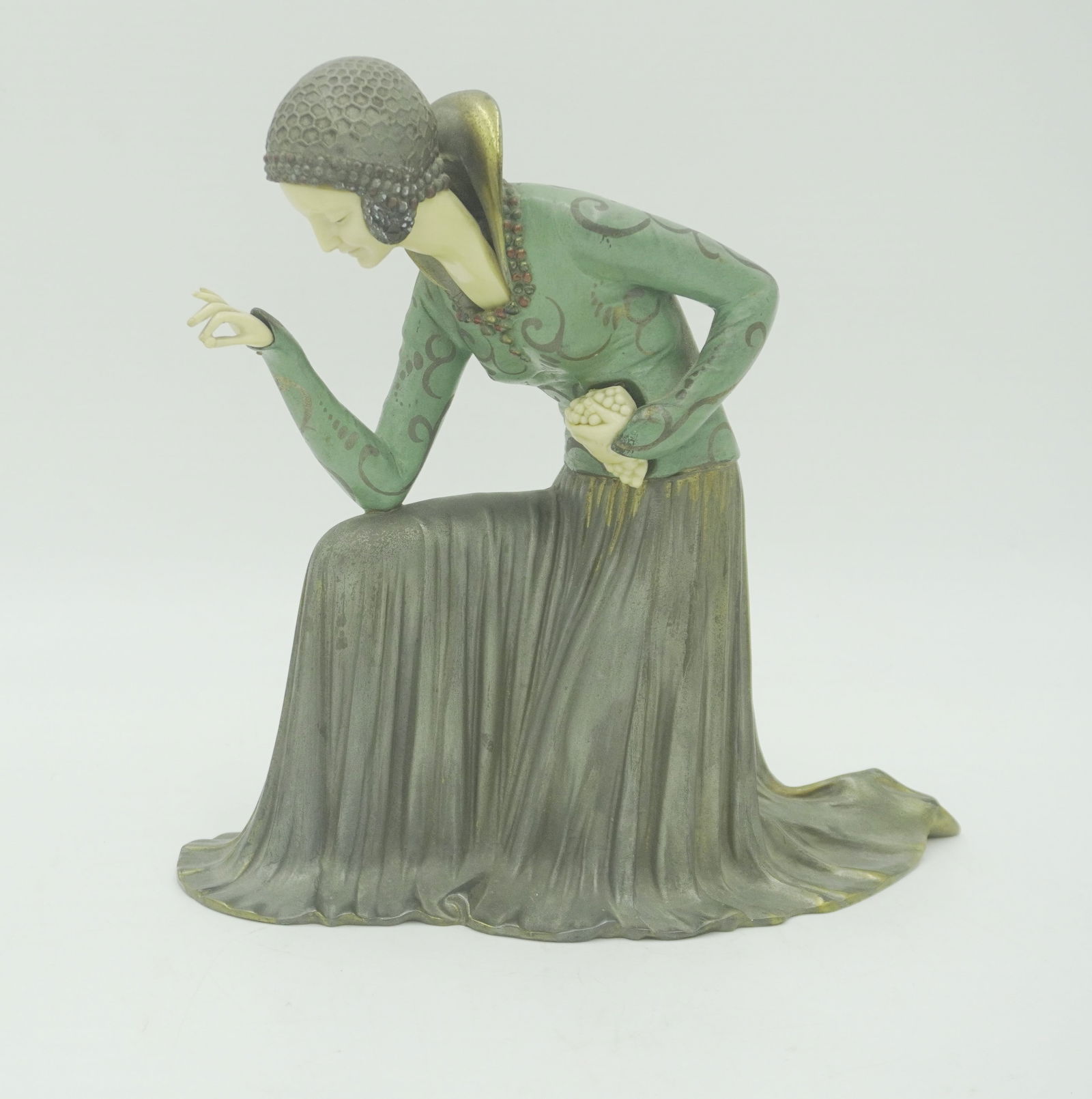 FRENCH ART DECO PATINATED SPELTER & IVORINE STATUE (1 of 7)