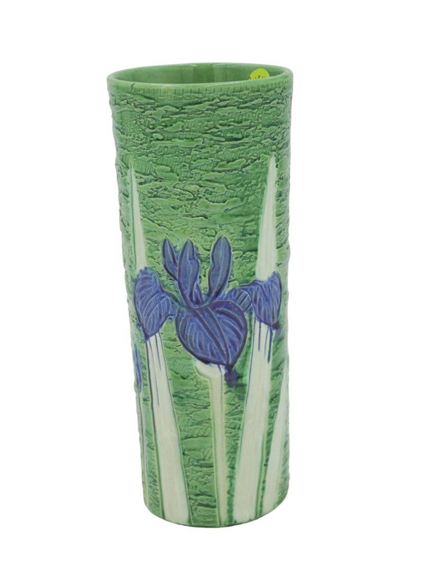Japanese Antique Awaji Pottery Tall Vase Iris Auction