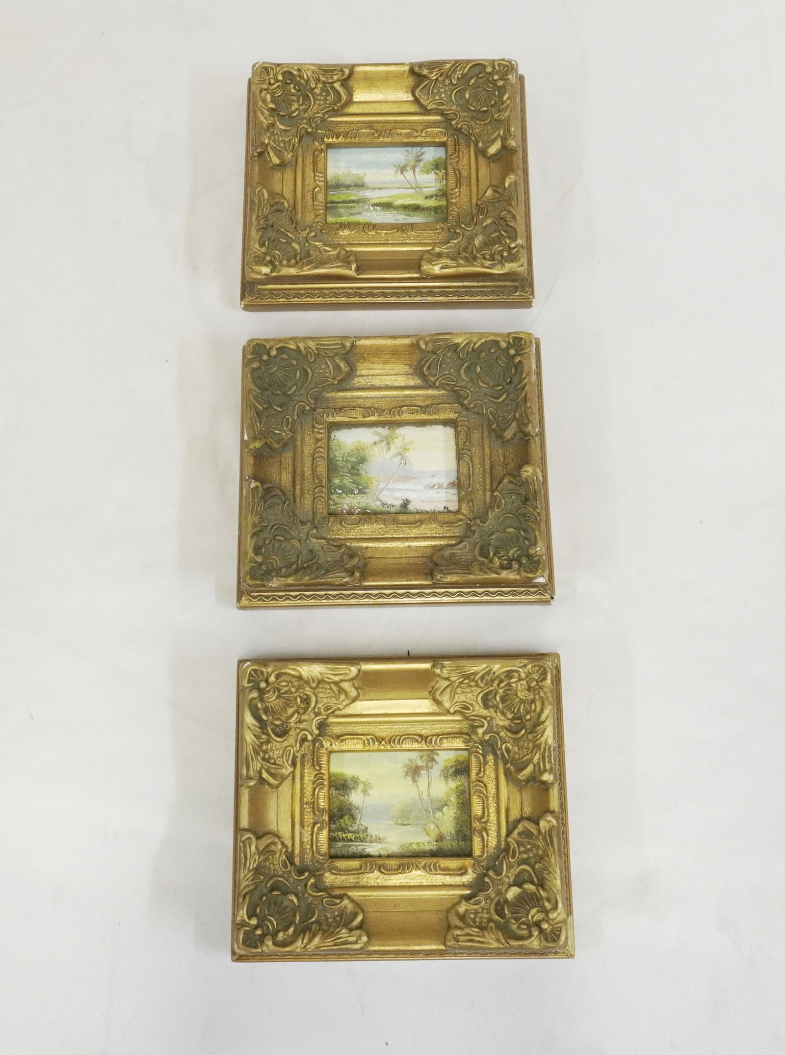 3 VINTAGE MINIATURE OIL ON BOARD IN ORNATE GILT FRAME (1 of 11)