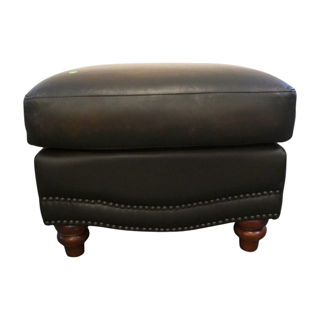 CONTEMPORARY LEATHER OTTOMAN TACKED (1 of 3)