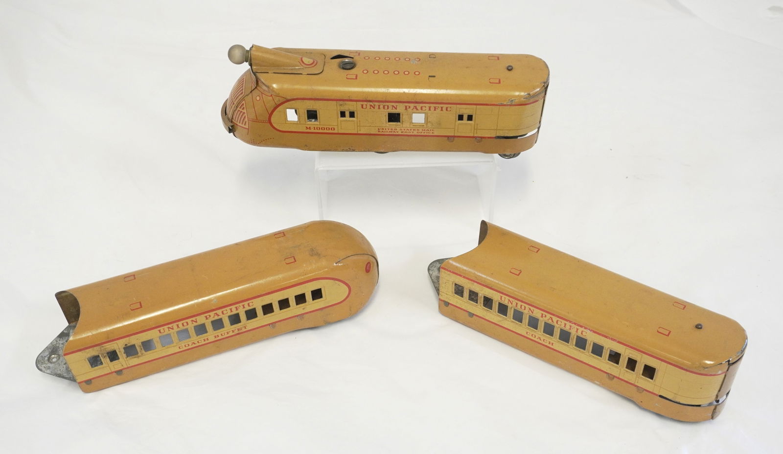 ANTIQUE 1930s MARX M-10000 TIN LITHO UNION PACIFIC 3 PIECE WIND UP TRAIN SET (1 of 8)