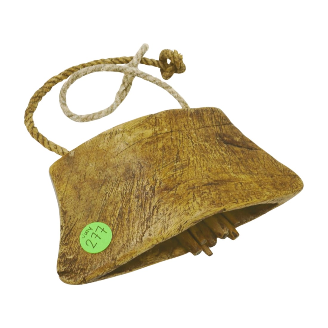 RUSTIC AFRICAN HAND CARVED WOODEN COW BELL (1 of 4)