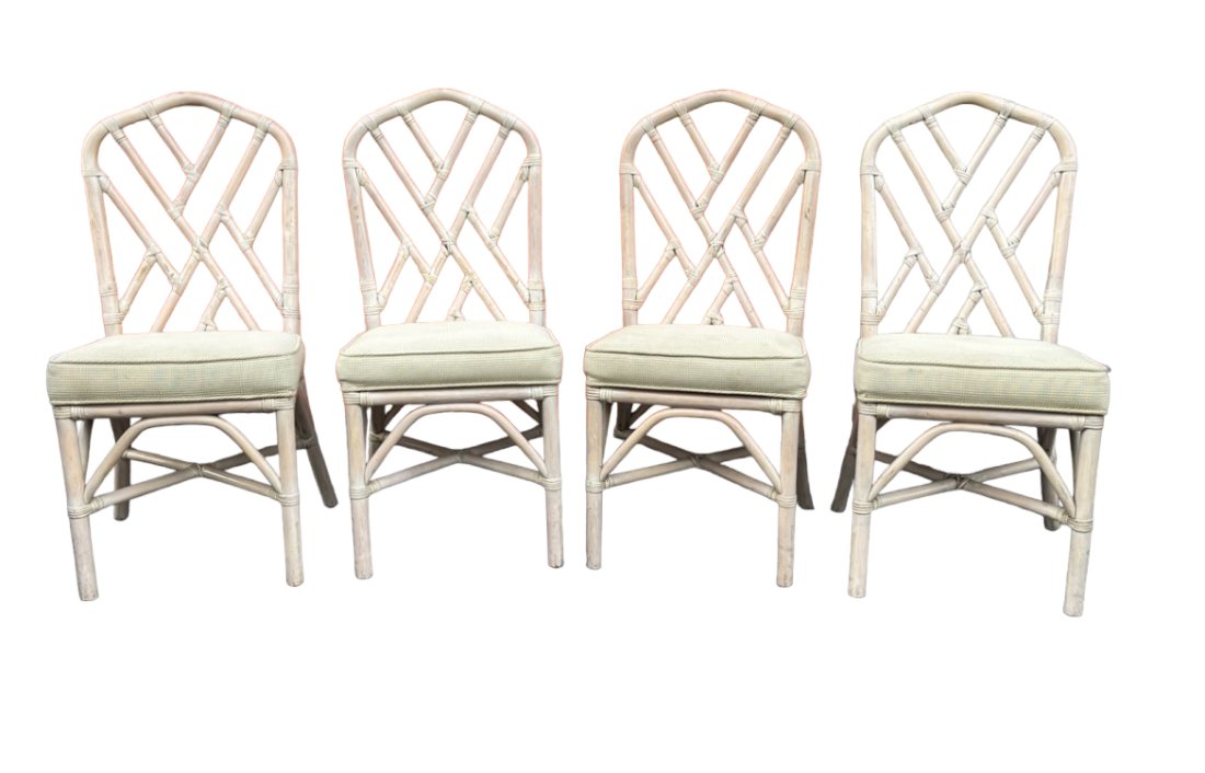 SET OF 4 VINTAGE CHINESE CHIPPENDALE RATTAN CHAIRS (1 of 2)