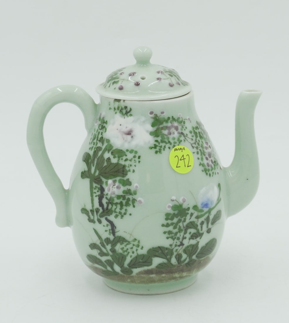ANTIQUE CELADON GREEN ASIAN TEAPOT (1 of 8)