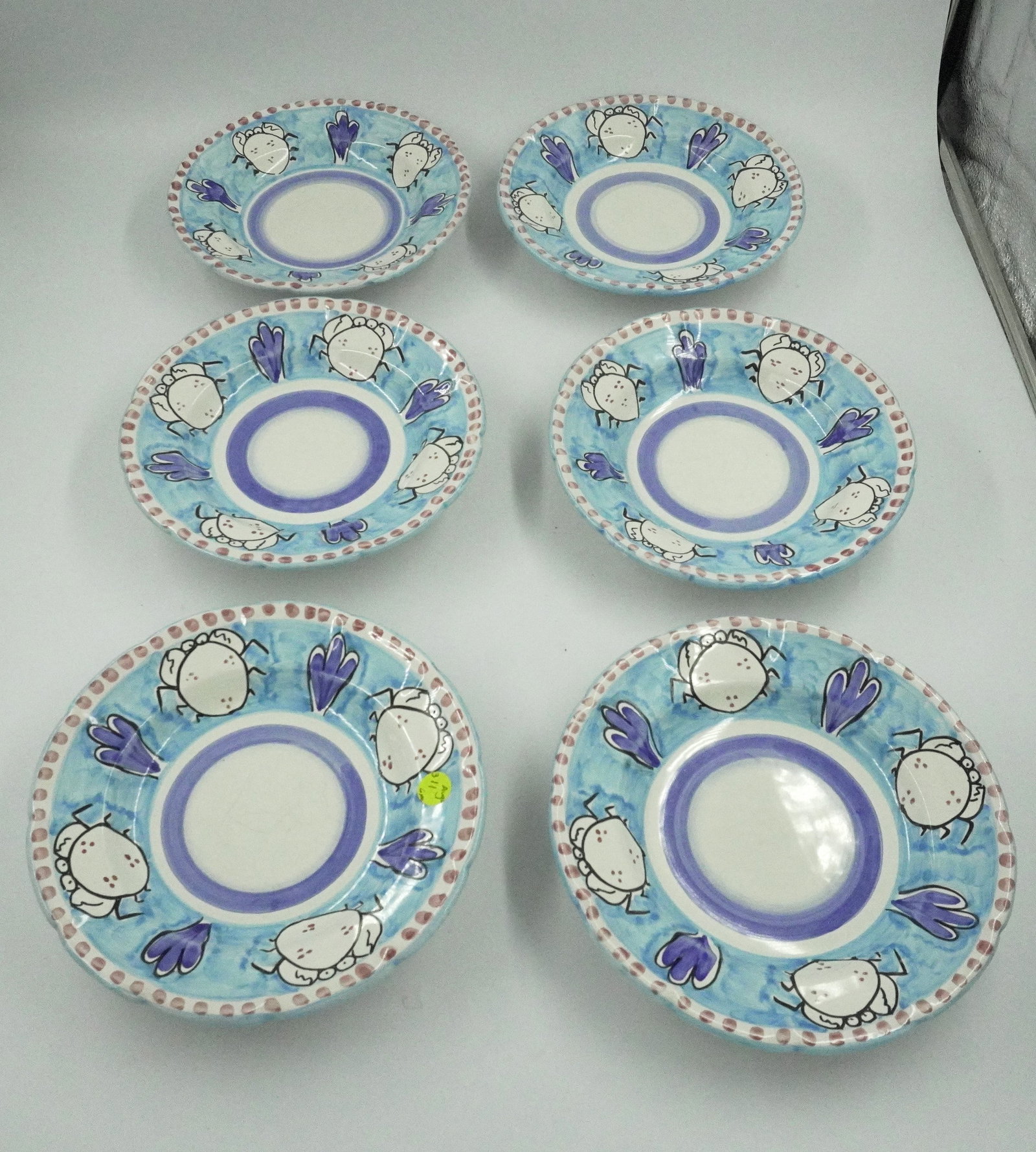 6 VIETRI SUL MARE ITALY CRAB SOUP BOWLS: Vietri Sul Mare Italy Crab Soup Bowls. 9.5"x9.5"x1.50". 8 lbs 6 oz.