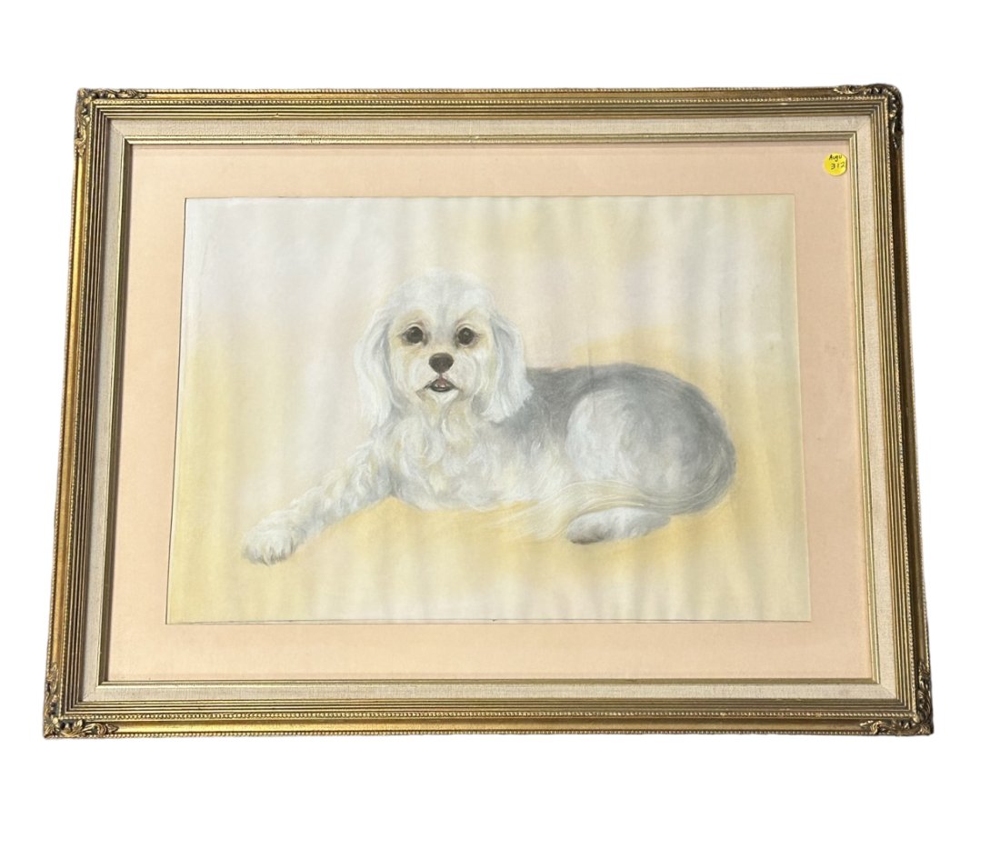ORIGINAL VINTAGE PASTEL MALTESE: Original Vintage Pastel Maltese. Framed and matted 27"x21"x1.25". Weight 6 pds.