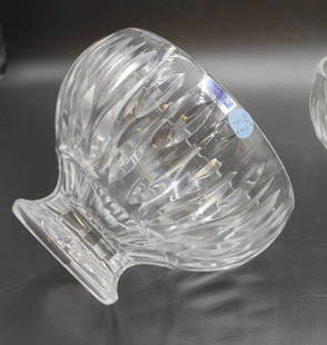 PAIR WATERFORD CRYSTAL MARQUIS PEDESTAL BOWLS: Matched Pair of Waterford Crystal Bowls in the "Marquis" Pattern. Each 7.5"x7.5"x5.5". Weight 7 lbs 8 oz. PROVENANCE: Gippy Plantation