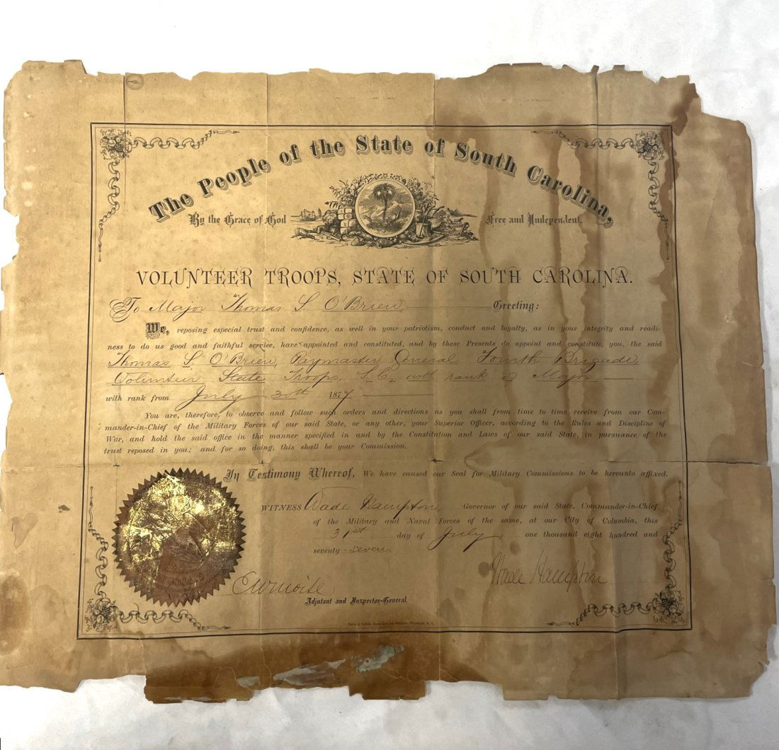 ORIGINAL 1877 VOLUNTEER TROOPS STATE OF SOUTH CAROLINA (1 of 10)