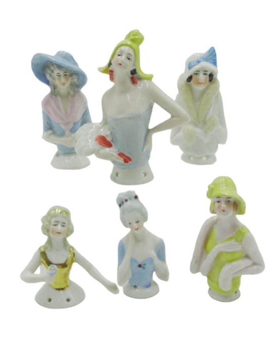 6 ART DECO PORCELAIN HALF DOLLS (1 of 6)