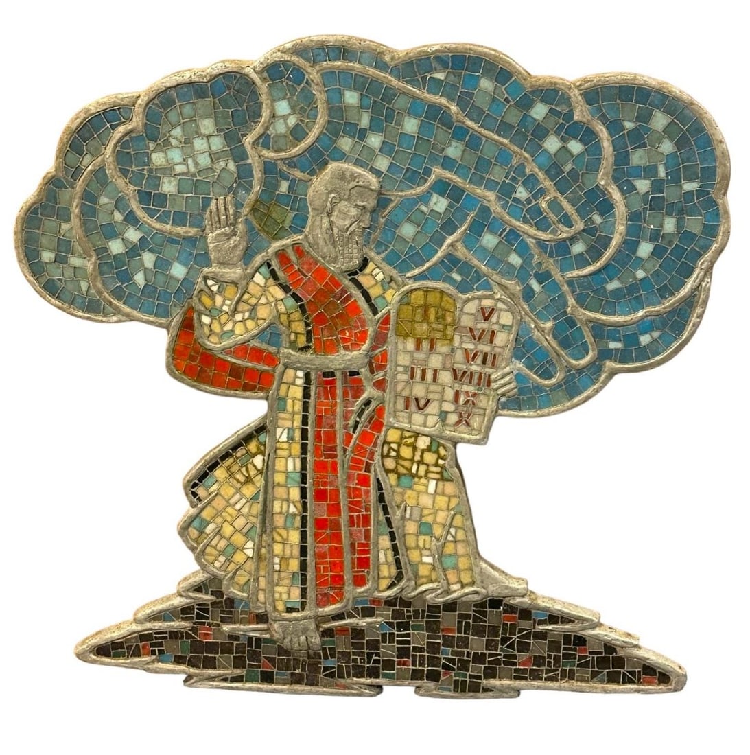 ART DECO CHARLES BRADLEY WARREN (1903-1967) MOSES MOSAIC: Art Deco Moses Mosaic by Pittsburgh sculptor Charles Bradley Warren (1903-1967). Measures 34.5" x 35.25" x 1". Weight 33 lbs. Brad Warren, born in 1903, would become an acclaimed artist and his Art De