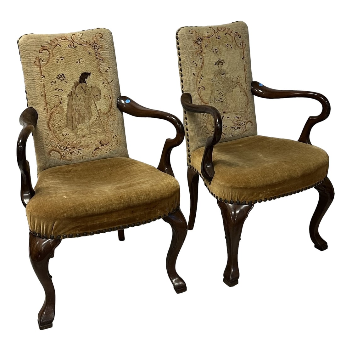 PAIR GEORGE I WALNUT SHEPHERDS CROOK ARM CHAIRS (1 of 12)