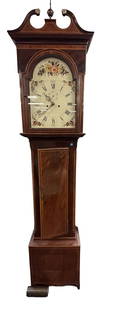 ANTIQUE TALL CASE CLOCK: Antique English Tall Case Clock. Hand Painted Face. The clock was running at time of photography but is untested, no warranty intended or offered. Measures 85" x 21" x 9.5" PROVENANCE: Gippy Plantatio