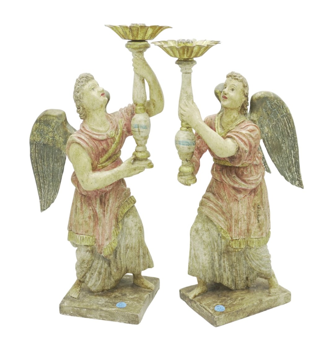 ANTIQUE FRENCH ALTAR ANGEL CANDLESTICK HOLDERS (1 of 8)