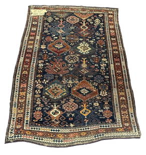 ANTIQUE CAUCASIAN SEYCHOUR RUG: Antique Caucasian Seychour Rug. North Azerbaijan. Measures 65"x47". Weight 6 lbs.