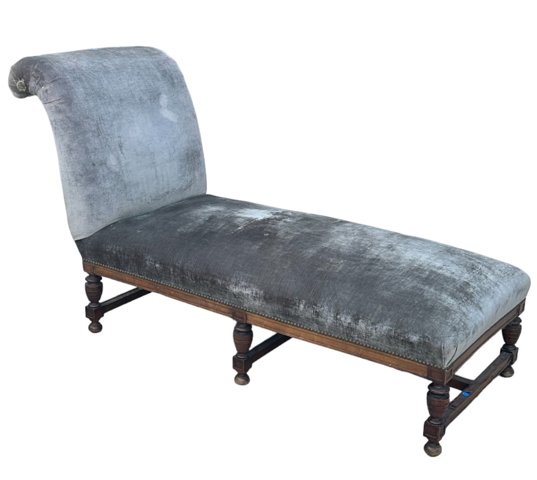 ANTIQUE CHAISE IN SAGE VELVET: Antique Chaise covered in a Sage Velvet. 58" long 27" wide and 38" tall. PROVENANCE: The Historic Clelia Peronneau McGowan House, St. Michael's Alley, Charleston SC