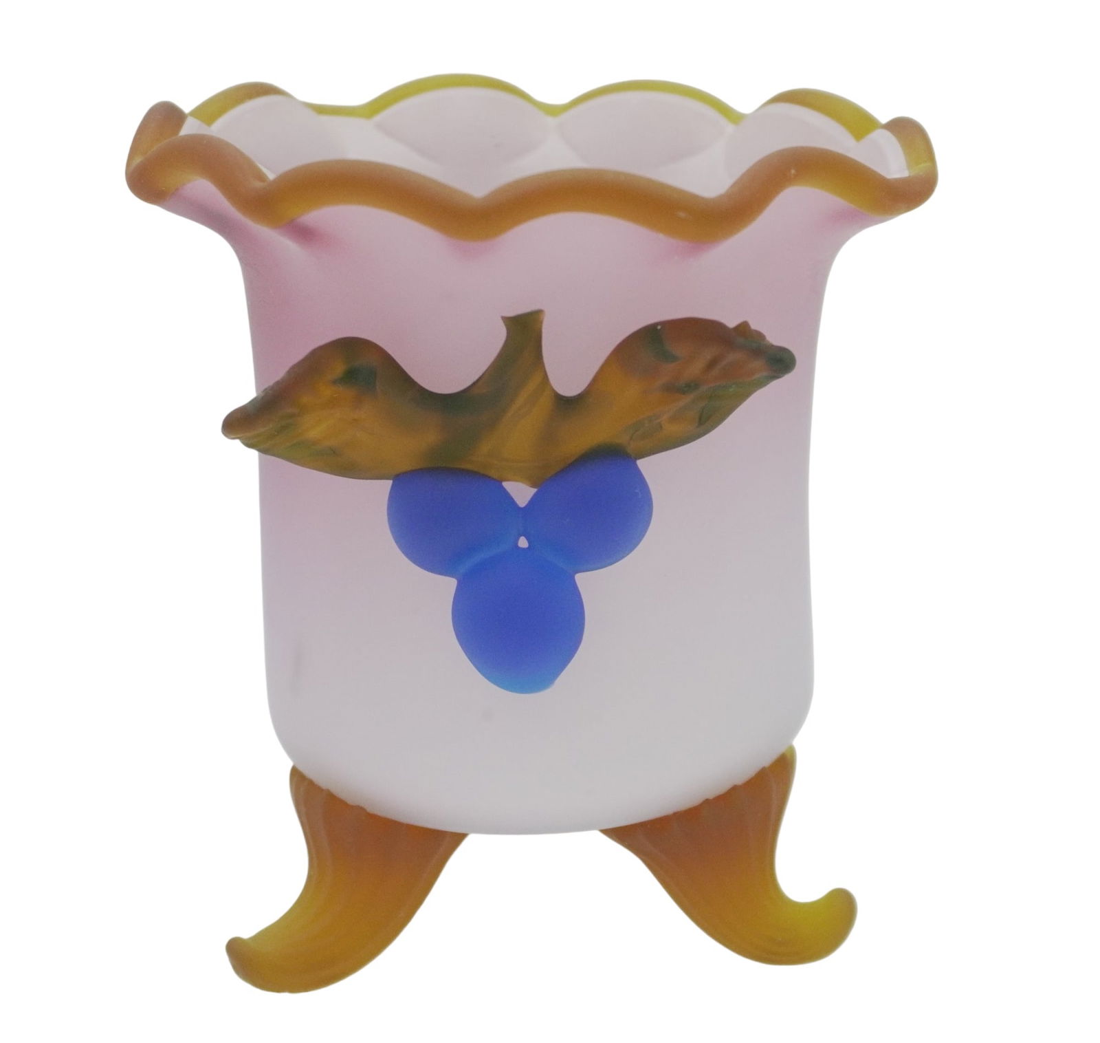 PEACH BLOW DECORATED ROSE BOWL APPLIED FEET (1 of 7)