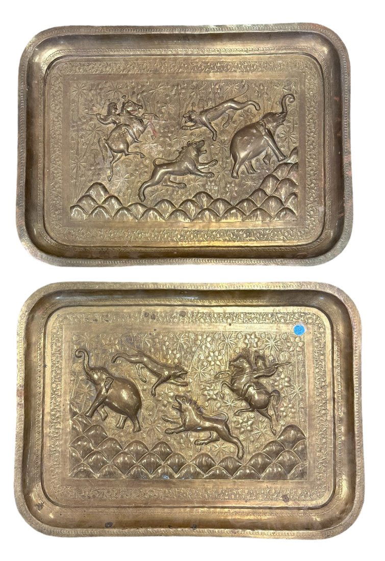 PAIR OF INDO PERSIAN HUNT TRAYS FOR WALL (1 of 8)
