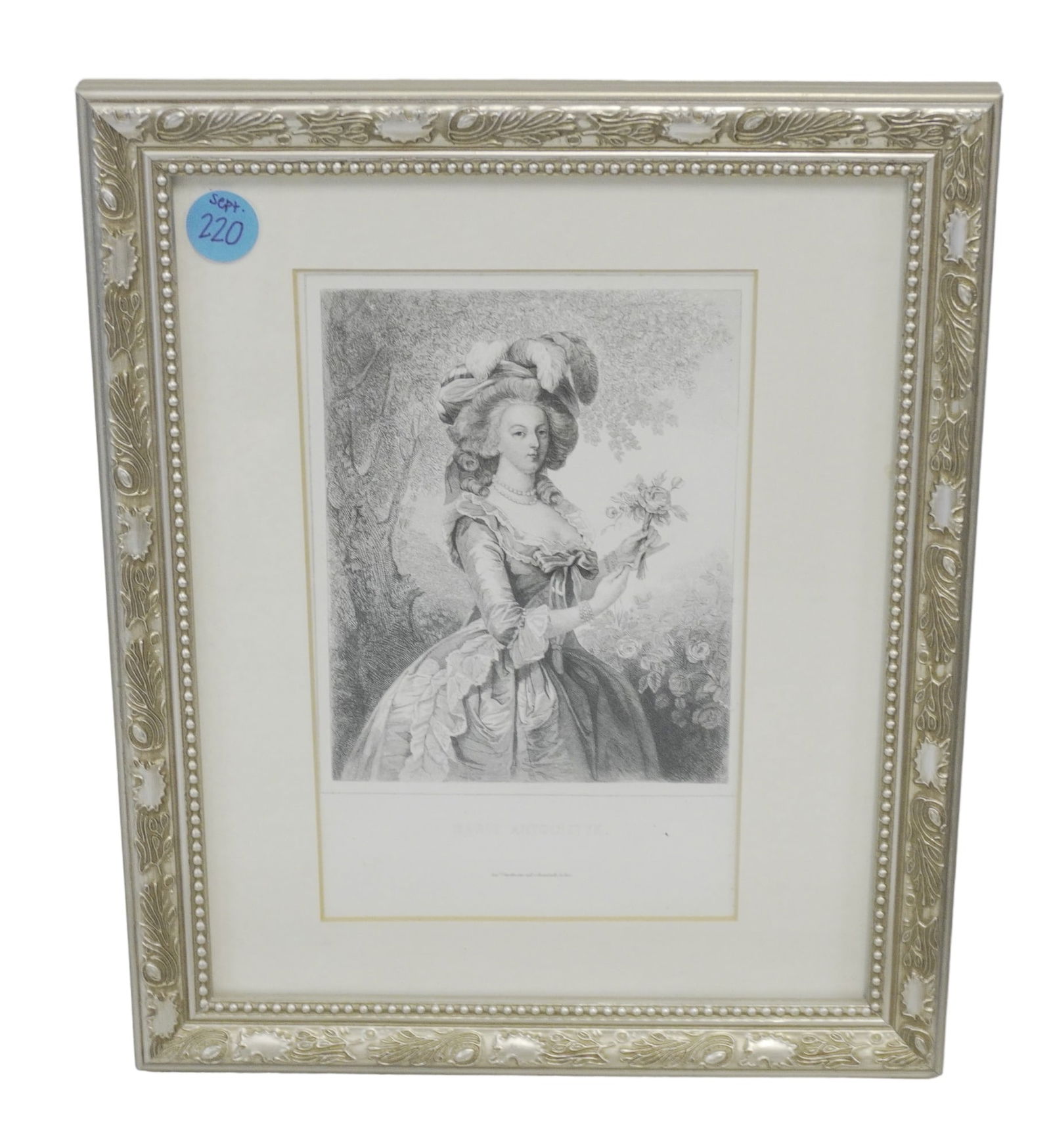 ANTIQUE MARIE ANTOINETTE PRINT: Antique Marie Antoinette print from the late 19th century. Originally purchased from the George Gregory Gallery in Bath, England. Measures 9" wide and 11" tall.