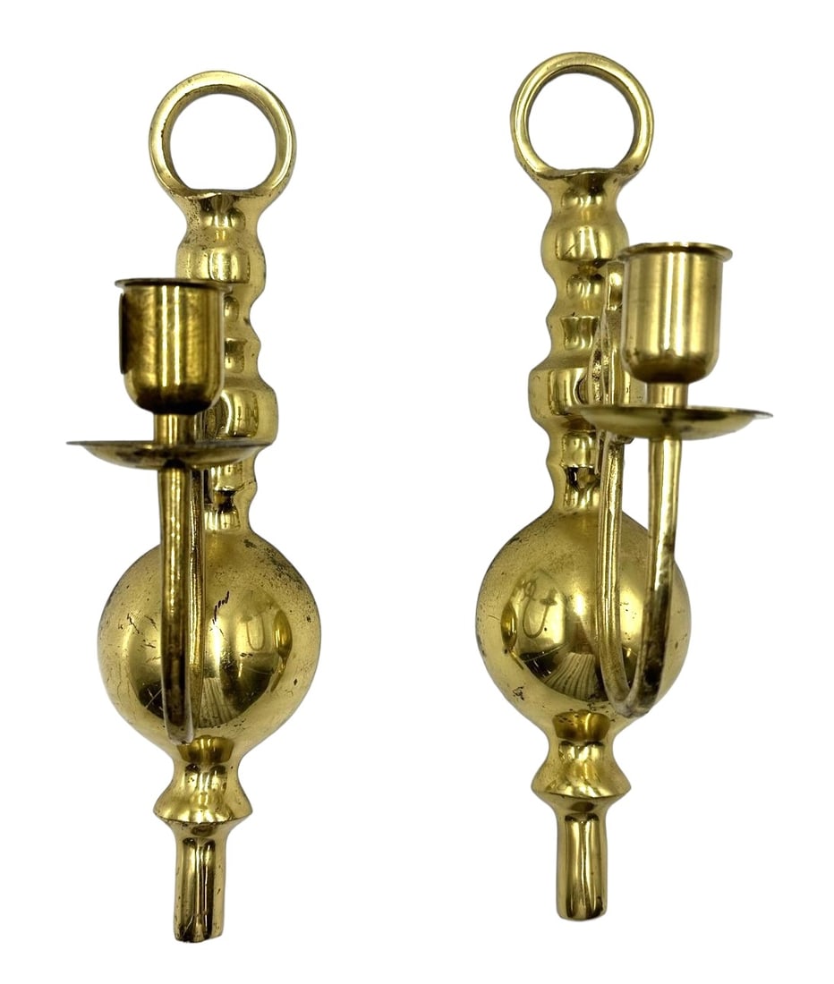 PAIR VINTAGE BRASS WALL SCONCES (1 of 4)