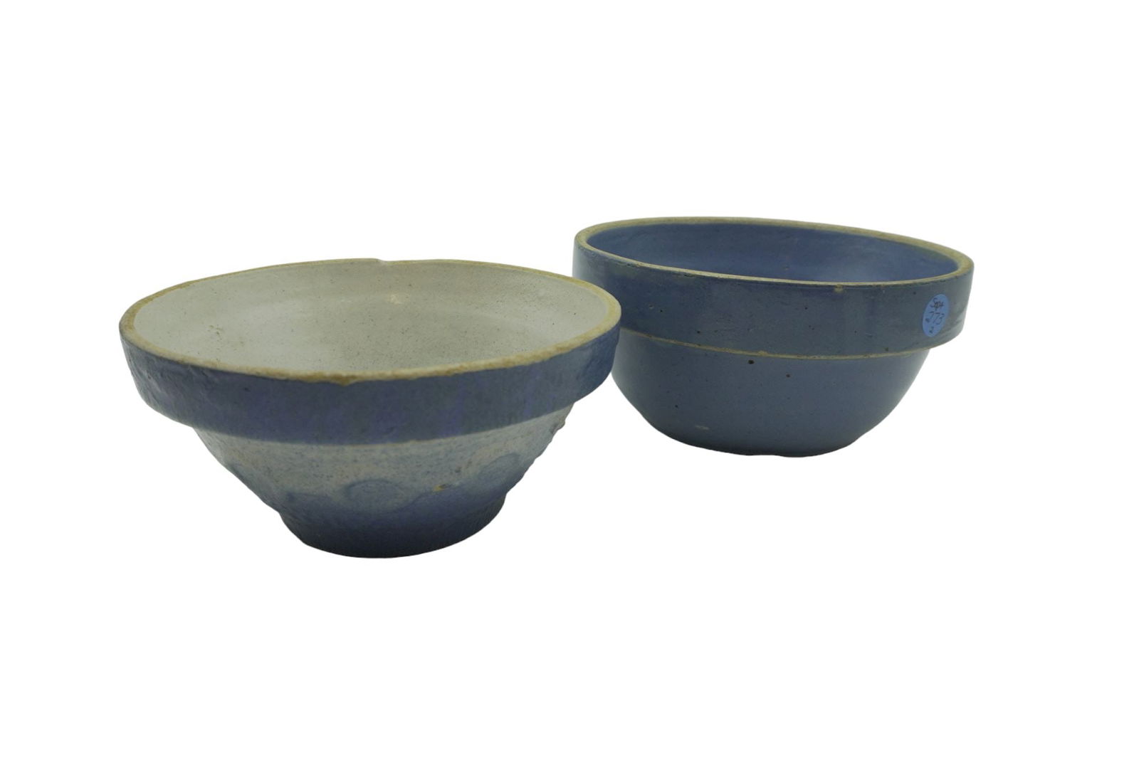 PAIR ANTIQUE BLUE AND OMBRE STONEWARE BOWLS (1 of 4)