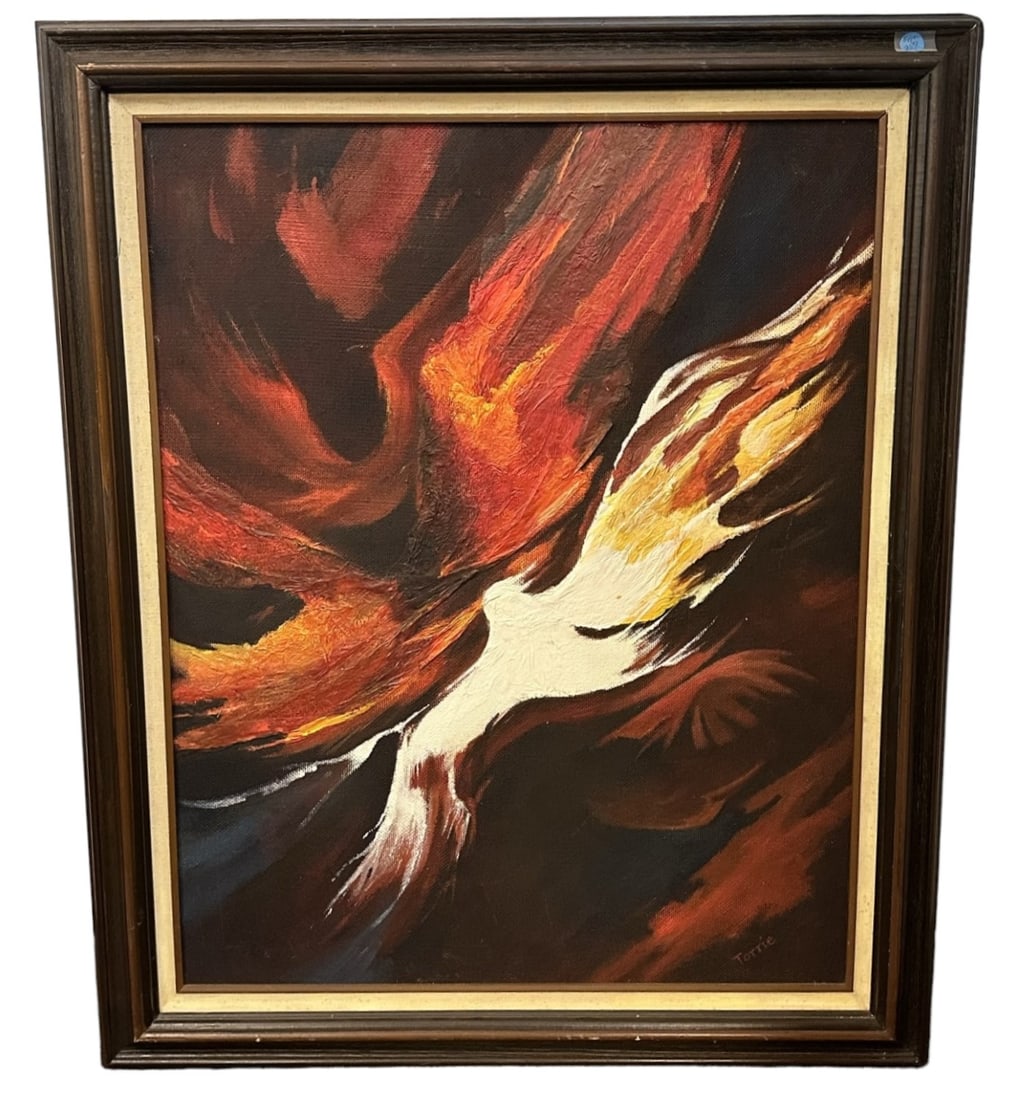 CONTEMPORARY ABSTRACT ON MASONITE: Vintage Original Contemporary Abstract on Masonite PaintinG by Judith "Torrie" Blumenheim.Framed 36"x30"x1.5". Weight 8 Pds.