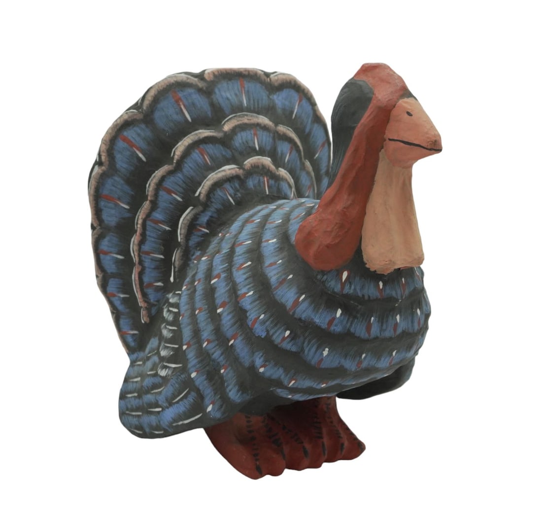 LARGE PAPER MACHE TURKEY: Large Paper Mache Turkey. Perfect for a Thanksgiving centerpiece 13"x11"x14.25". Weight 1 pd 9 oz.