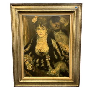 LA LOGE RENOIR ENHANCED GICLEE: Pierre-Auguste Renoir Enhanced Giclee "La Loge". In gilt frame with linen liner. In frame 25.5"x32"x1.75". Weight 6 pds.