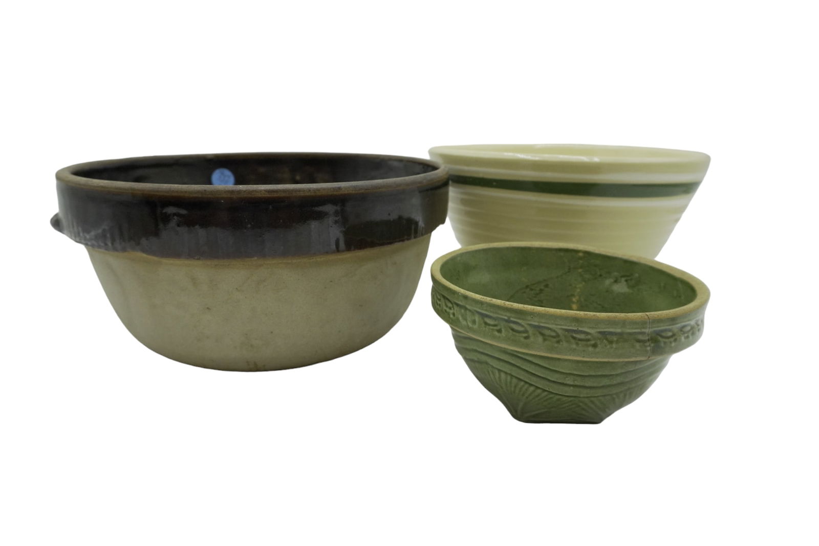 3 ANTIQUE STONEWARE BATTER AND MIXING BOWLS (1 of 5)