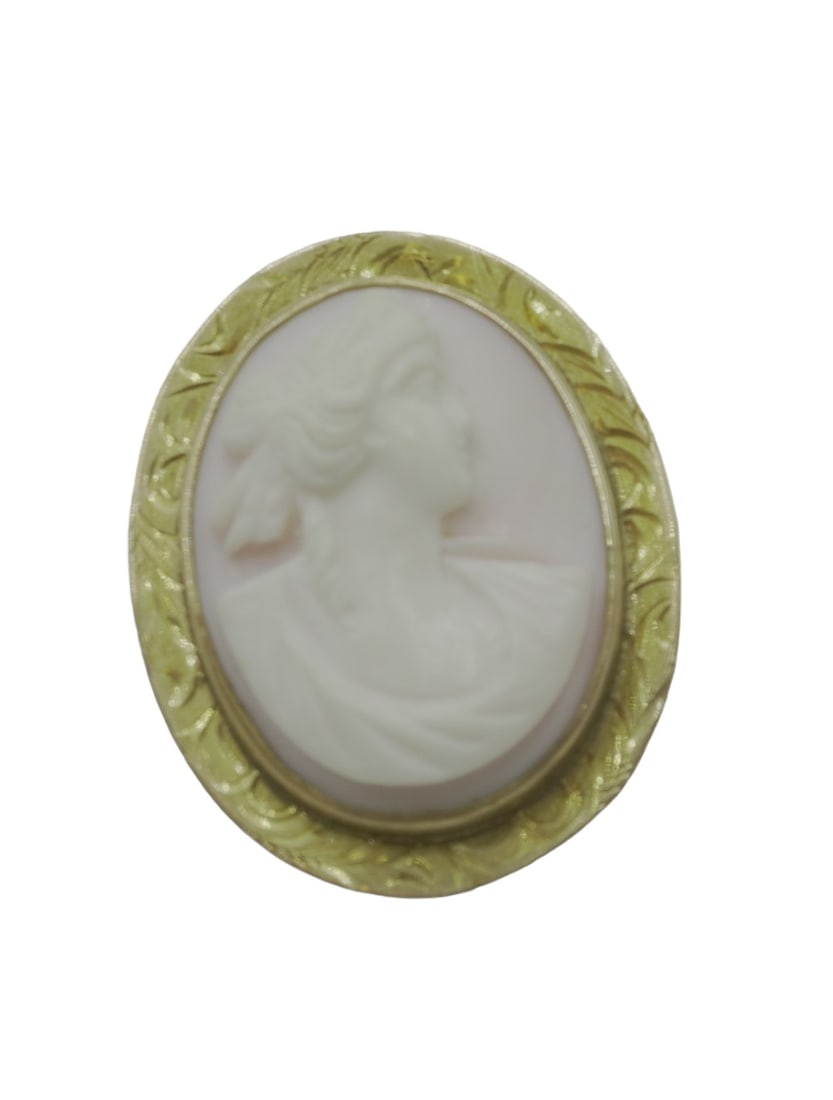 ANTIQUE 10k YELLOW GOLD PINK & WHITE CAMEO (1 of 6)