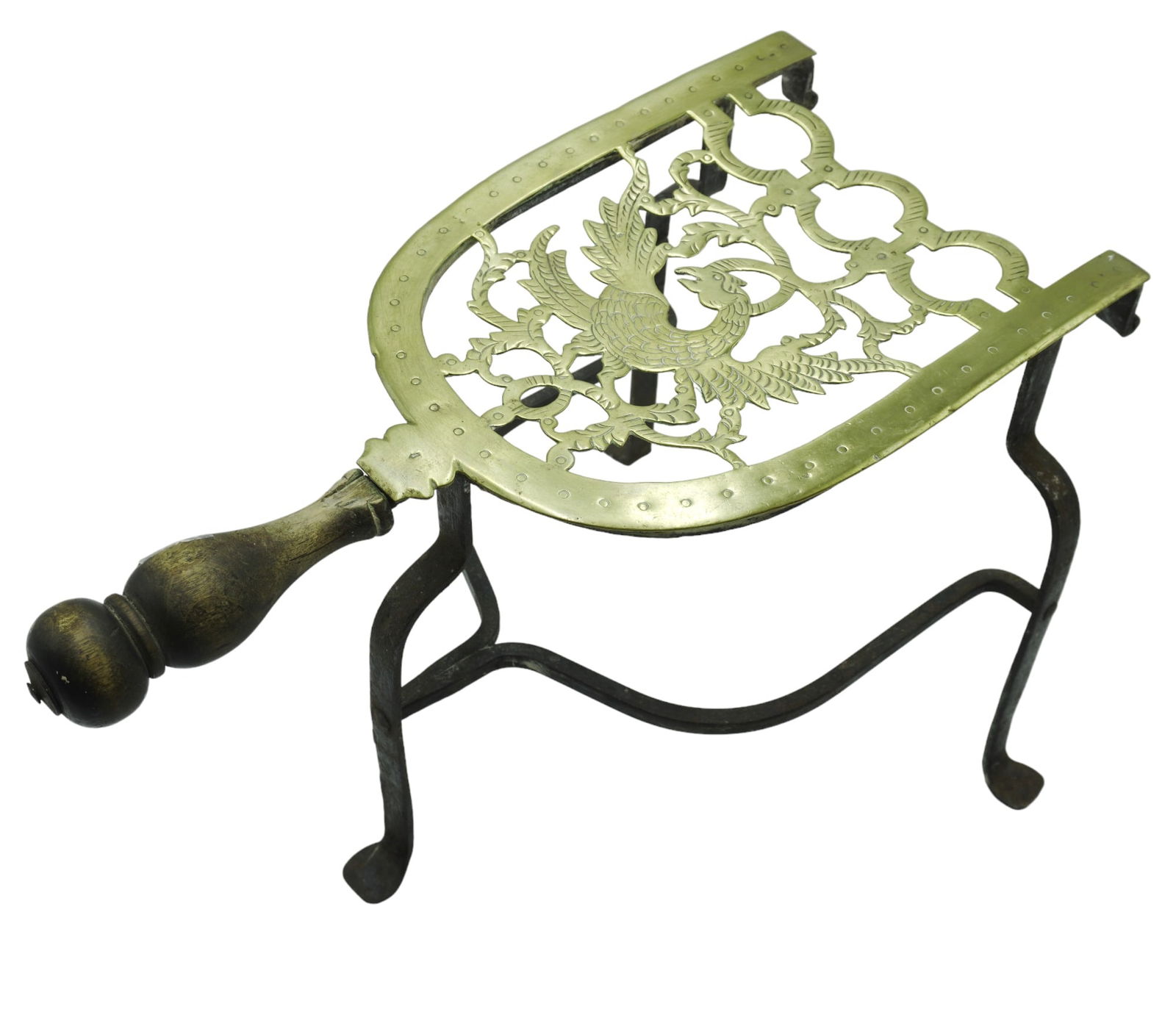 ANTIQUE BRASS PHOENIX TRIVET KETTLE STAND (1 of 6)
