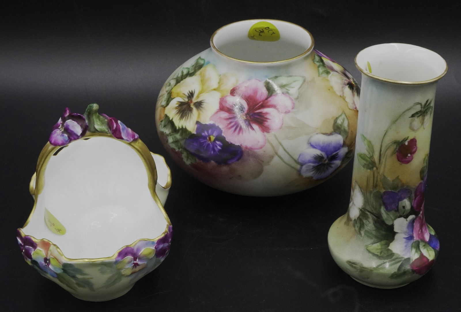 3 pc ANTIQUE HAND PAINTED PANSY PORCELAIN (1 of 7)
