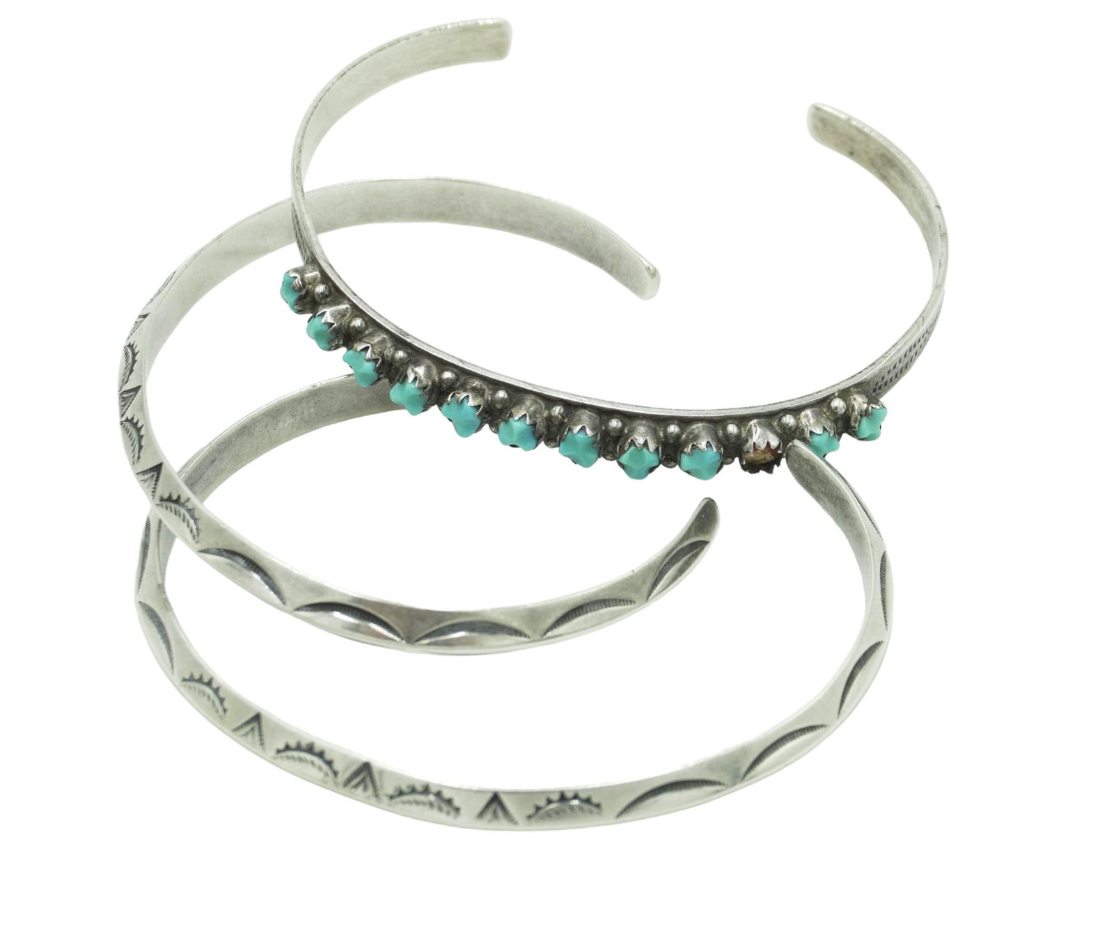 3 VINTAGE ZUNI STERLING CUFF BRACELETS TURQUOISE (1 of 9)