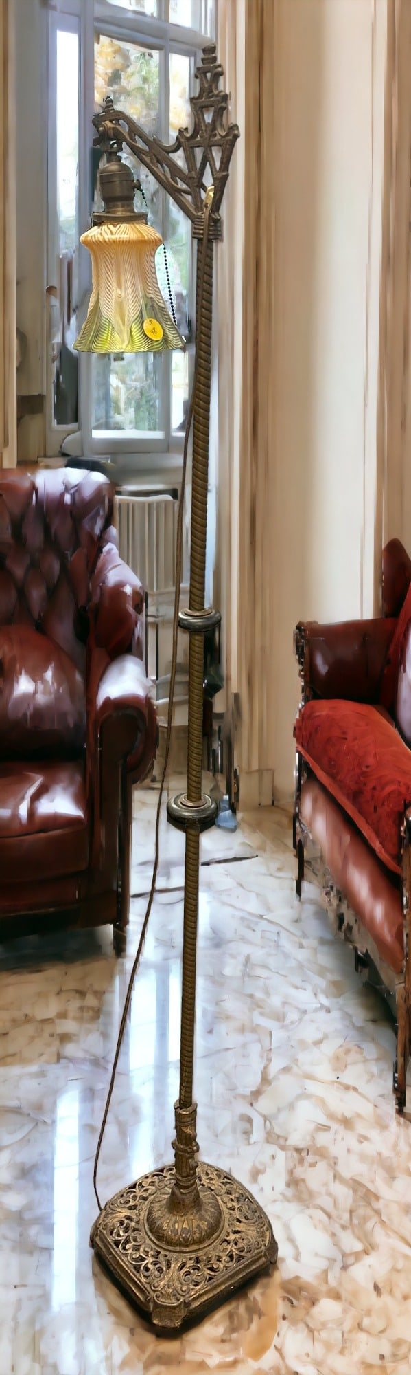 ANTIQUE FLOOR LAMP WITH QUOIZEL PULLED FEATHER SHADE (1 of 6)