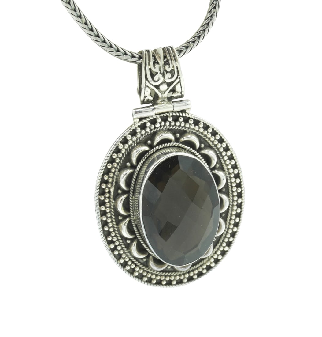 LARGE STERLING PENDANT SMOKY QUARTZ WITH CHAIN (1 of 7)