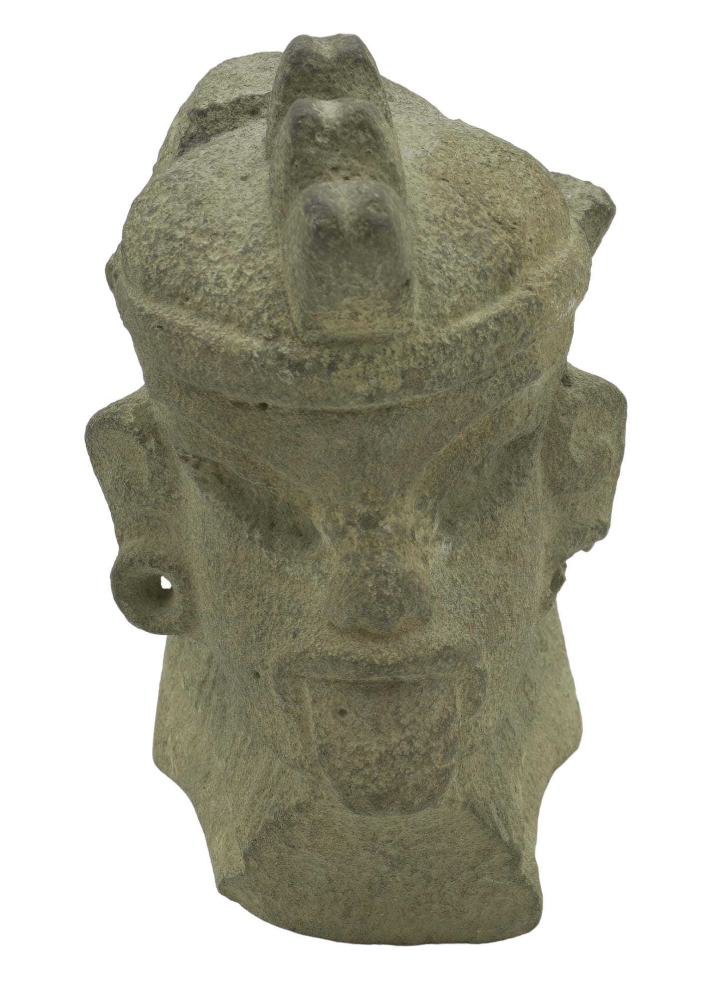 PRE COLUMBIAN VOLCANIC STONE DEITY HEAD (1 of 7)
