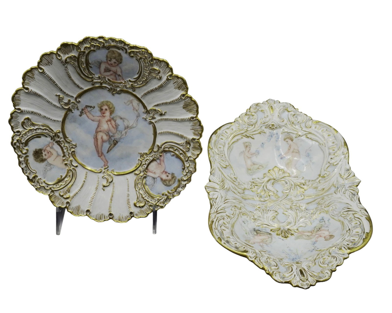 2 MEISSEN HAND PAINTED CHERUB BOWL & PLATE (1 of 6)
