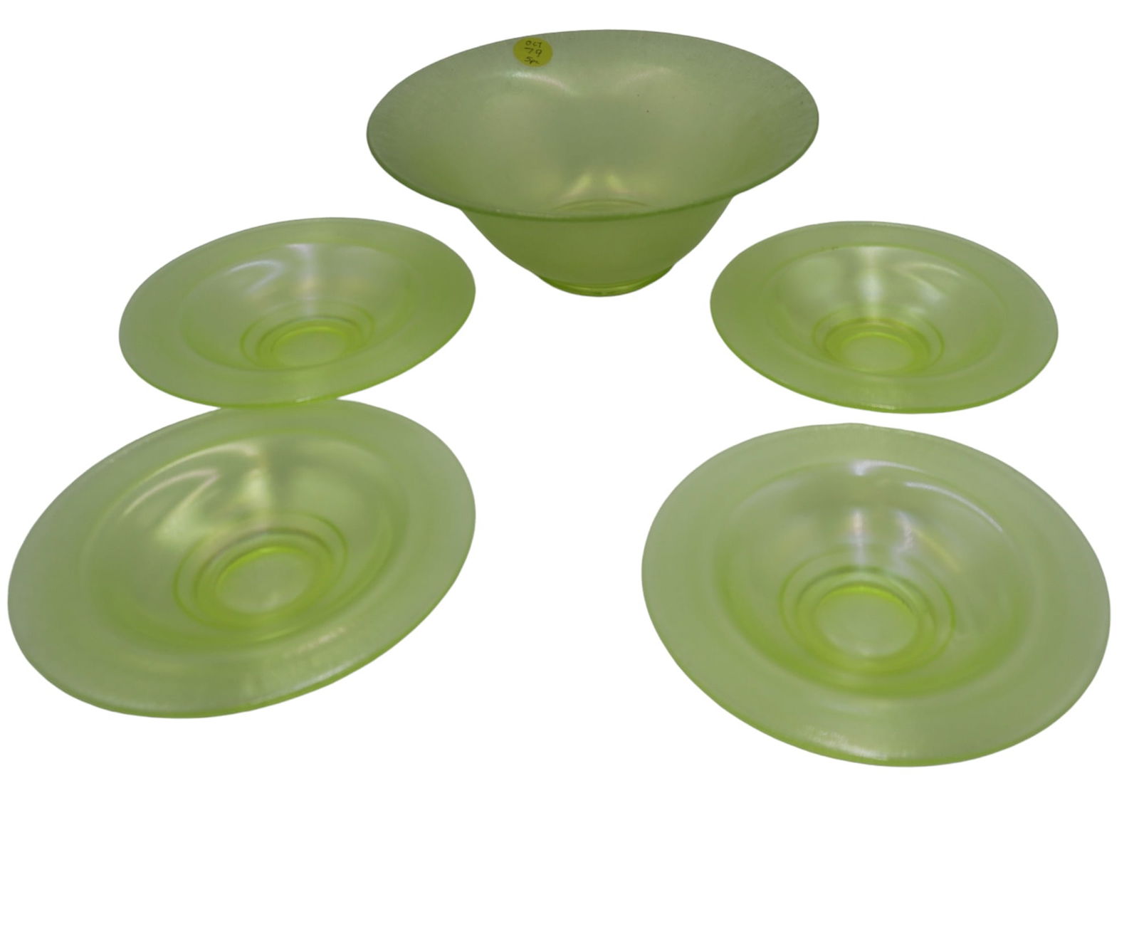 5 PC ART DECO URANIUM GLASS BOWL SET (1 of 7)