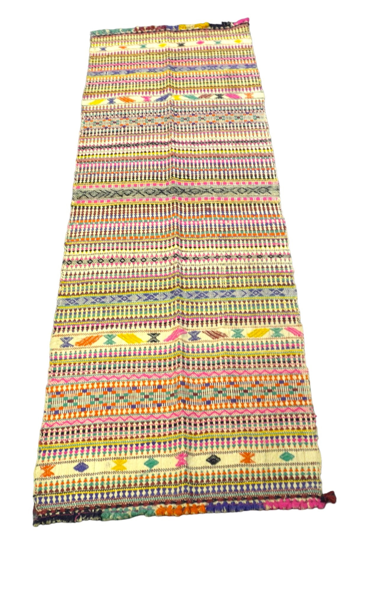 VINTAGE TURKISH KILIM RUNNER 7 ft: Vintage Turkish Kilim Runner. Measures 89"X27.5". Weight 3 lbs 8 oz.