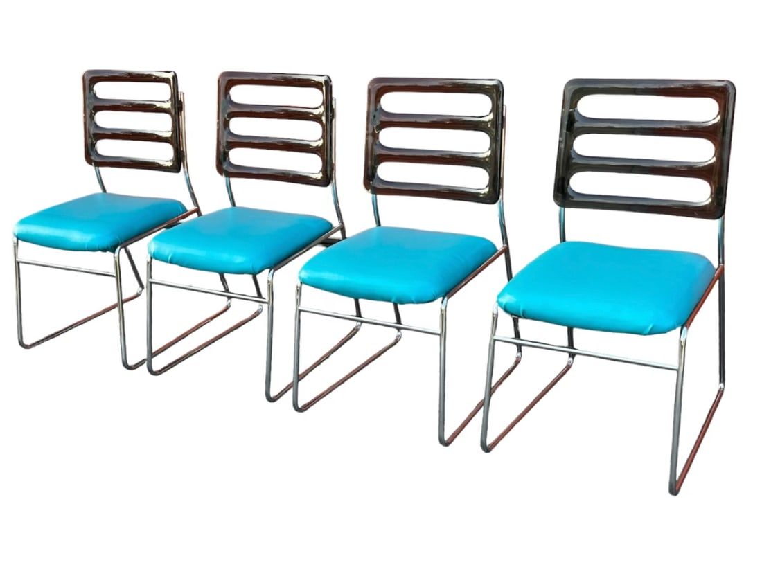 4 MID CENTURY SMOKED LUCITE & CHROME FRAME DINING CHAIRS (1 of 2)