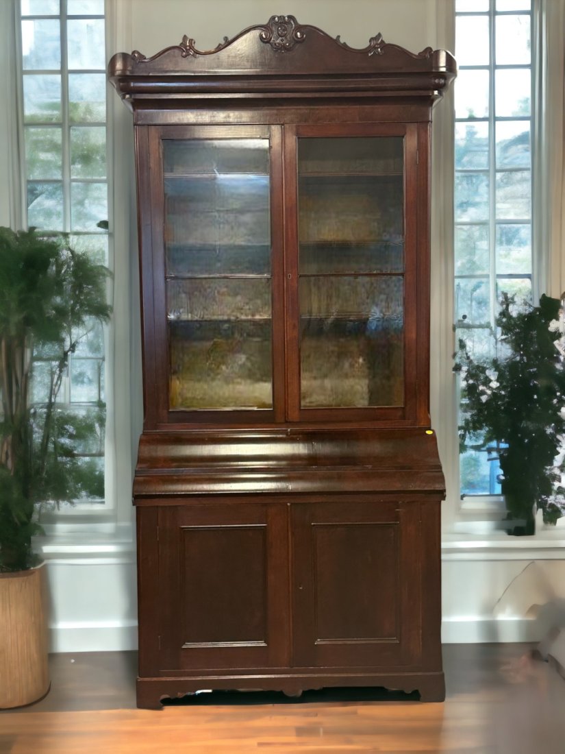 ENGLISH CARVED MAHOGANY SECRETARY BOOKCASE (1 of 4)