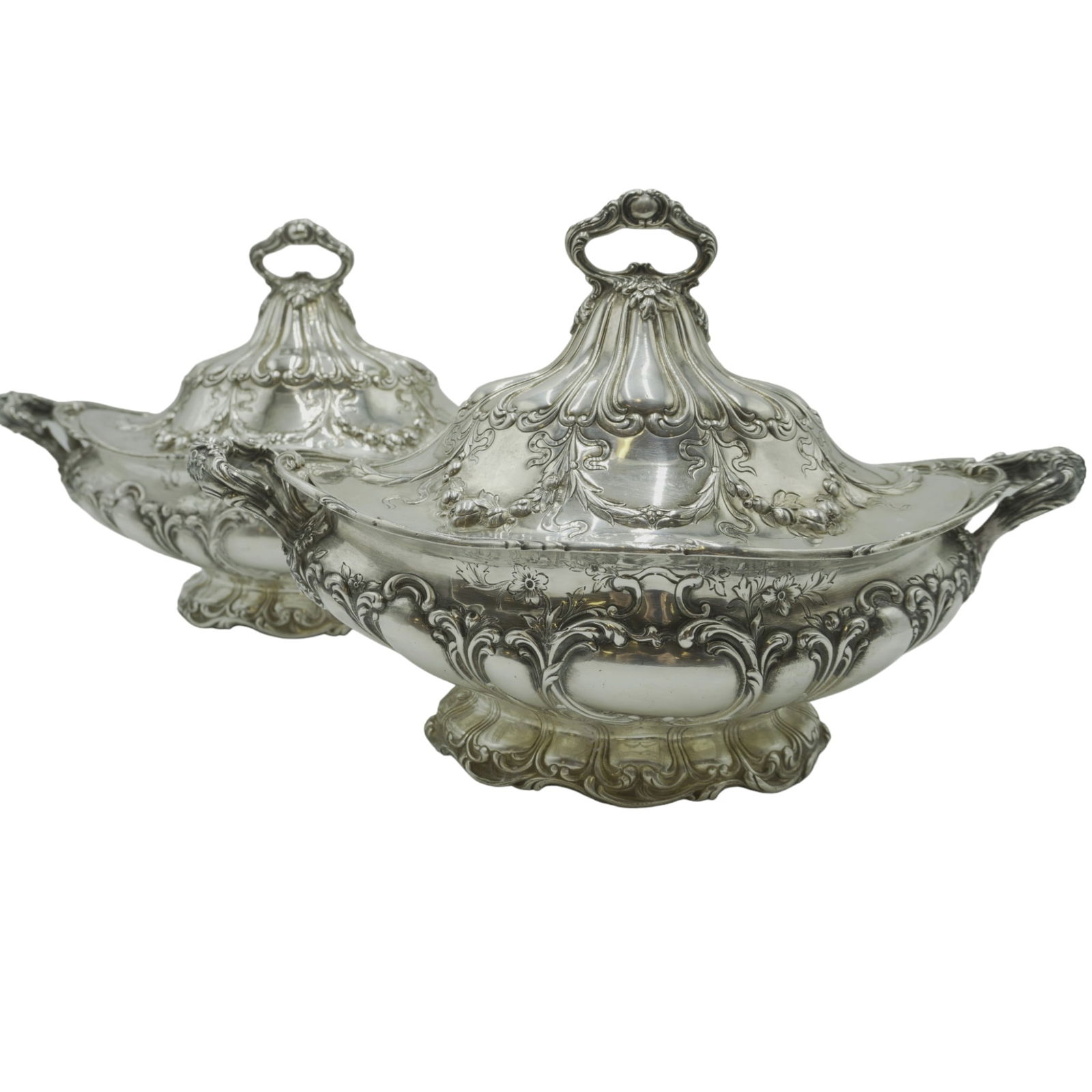 PAIR LARGE GORHAM STERLING COVERED SERVING DISHES (1 of 10)