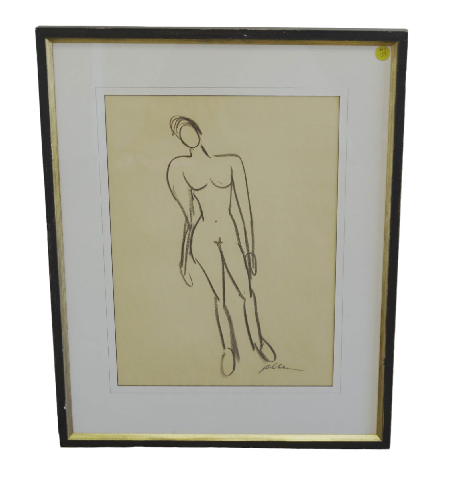 NUDE GRAPHITE DRAWING FRAMED: Large Nude Graphite Drawing. Professionally fraes. Signature illigible. Measures 25.5"x32"x1.5". Weight 9 lbs. PROVENANCE: Terri Henning, The Peoples Building Penthouse,18 Broad Street, Charleston SC,