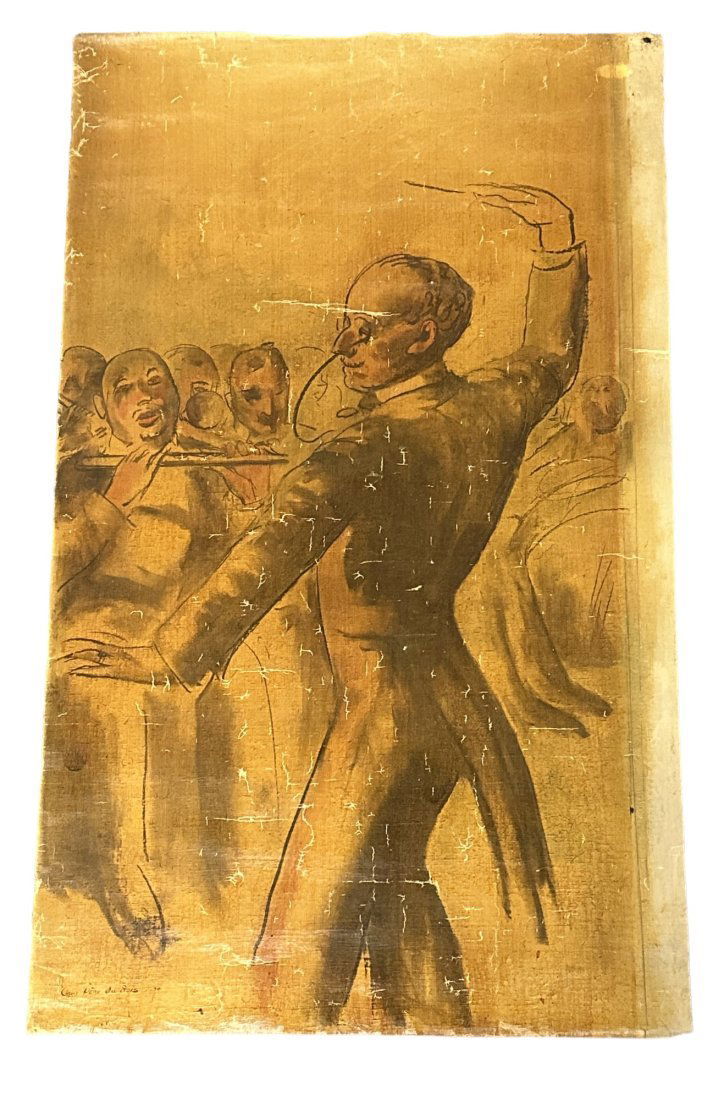 LARGE GUY PENE DU BOIS OIL ON CANVAS: Large Guy Pene Du Bois (American,1884-1958) Oil on Canvas Painting of a Orchestra and Conductor. Signed by the artist and dated 1934. There is some cracking and paint loss. Comes with a book on the ar