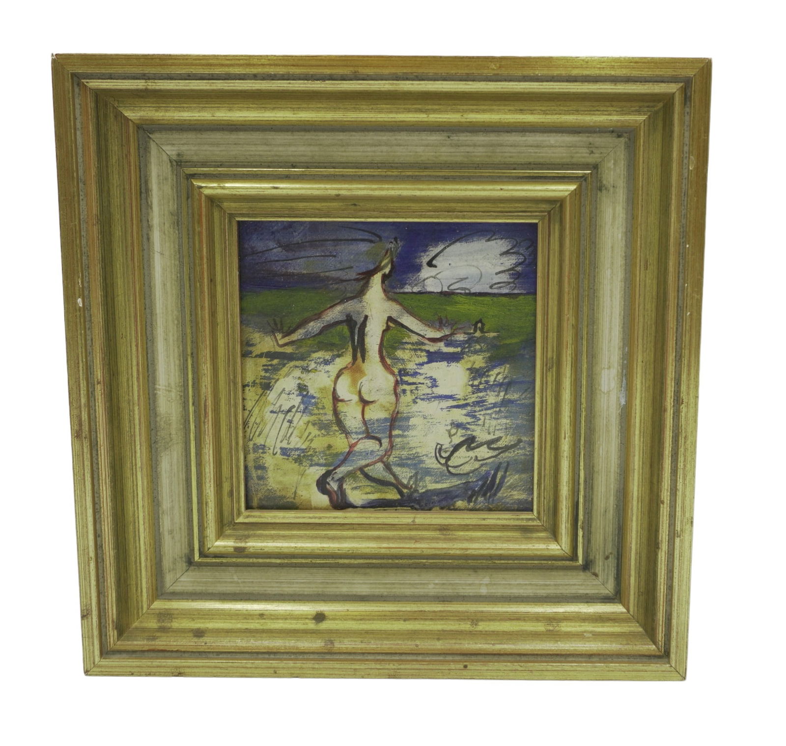 BARBARA FRITH (1925-2007) EGG TEMPURA & OIL NUDE: Barbara Frith (1925â€“2007) Egg Tempura and Oil on Masonite "Brenda" from her Nude Series II painted in 1971. Gilt wood frame. 12"x12"x2". Weight 2 lbs 2 oz. Barbara Frith began her art studies a